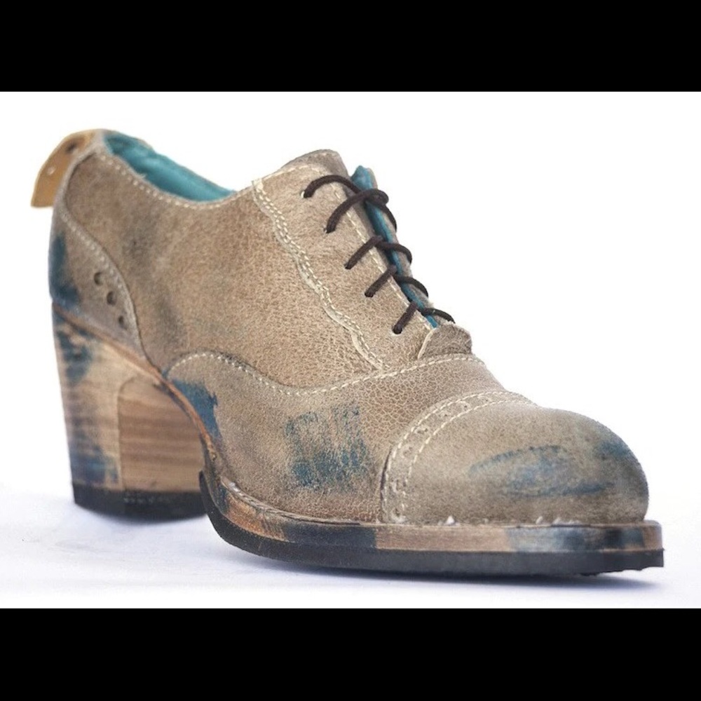 PSKaufman crosswalk cap toe oxford beige, size 7, heels